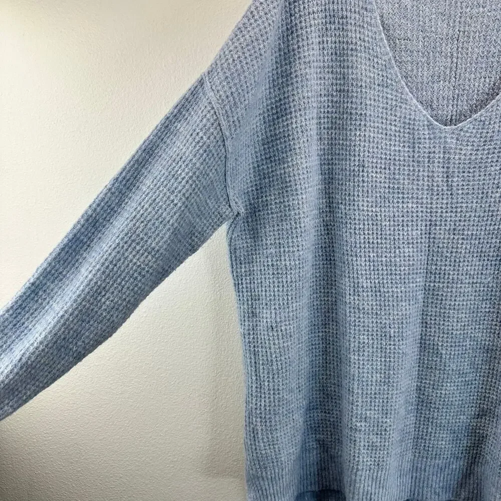 Intimately Free People C.O.Z.Y. Waffle Knit Sweater Soft Oversized Blue XS/S
